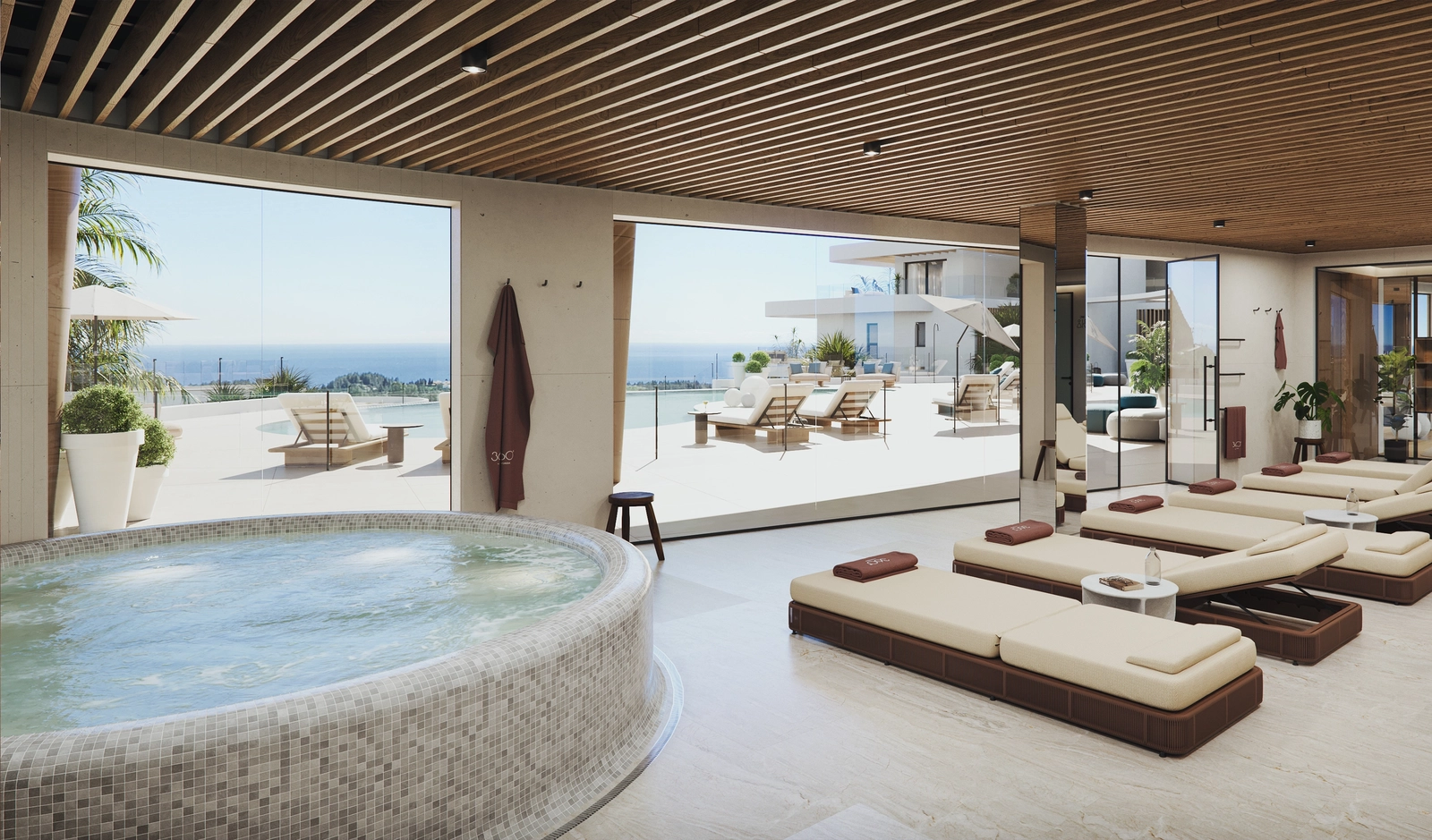 Ein ruhiger Wellnessbereich mit Spa und Whirlpool, perfekt für Erholung und Regeneration an der Costa del Sol.