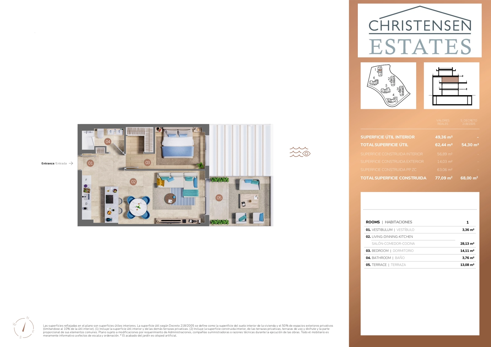 Ein intelligenter gestalteter Grundriss mit einem Schlafzimmer, der einen fließenden, offenen Wohnbereich bietet, der Komfort und Licht maximiert.