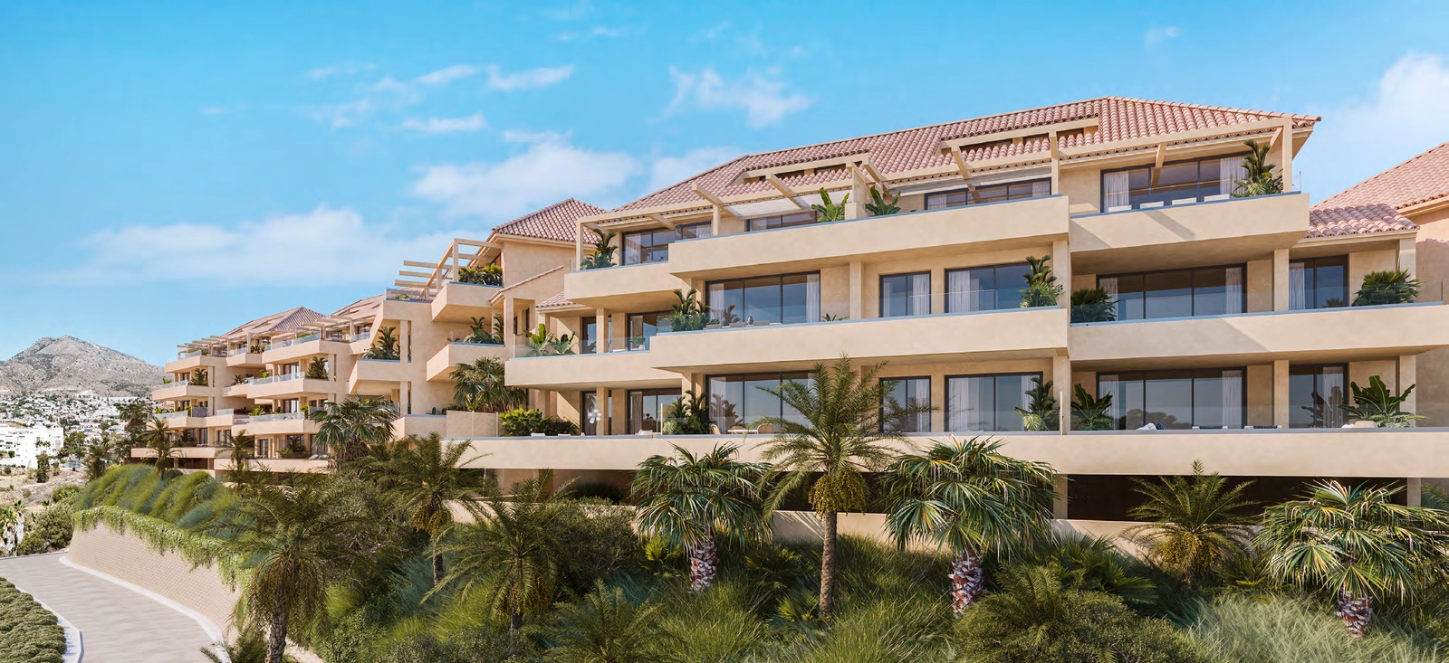 Die elegante Architektur der Anlage, die sich durchdacht in die natürliche Hanglandschaft einfügt.