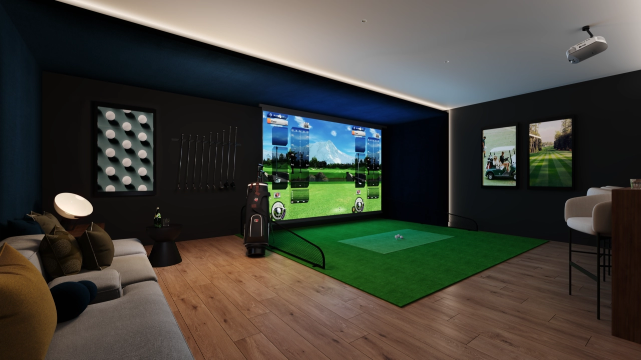 Verbessern Sie Ihren Schwung das ganze Jahr über im Indoor-Golfsimulator, einer einzigartigen Annehmlichkeit für Bewohner.