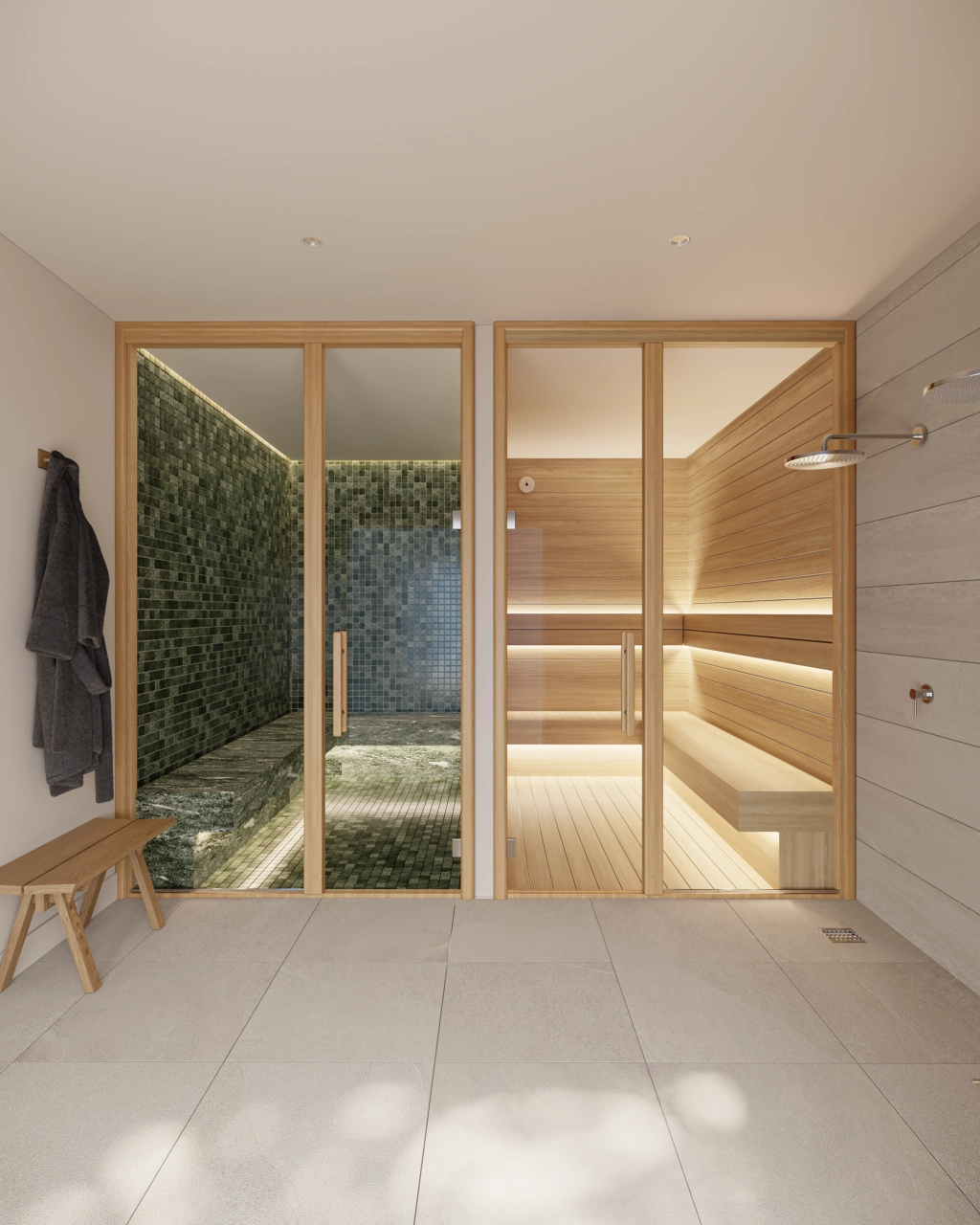 Entspannen und regenerieren Sie sich in der privaten Sauna und dem Hamam der Bewohner, konzipiert für ultimative Entspannung.