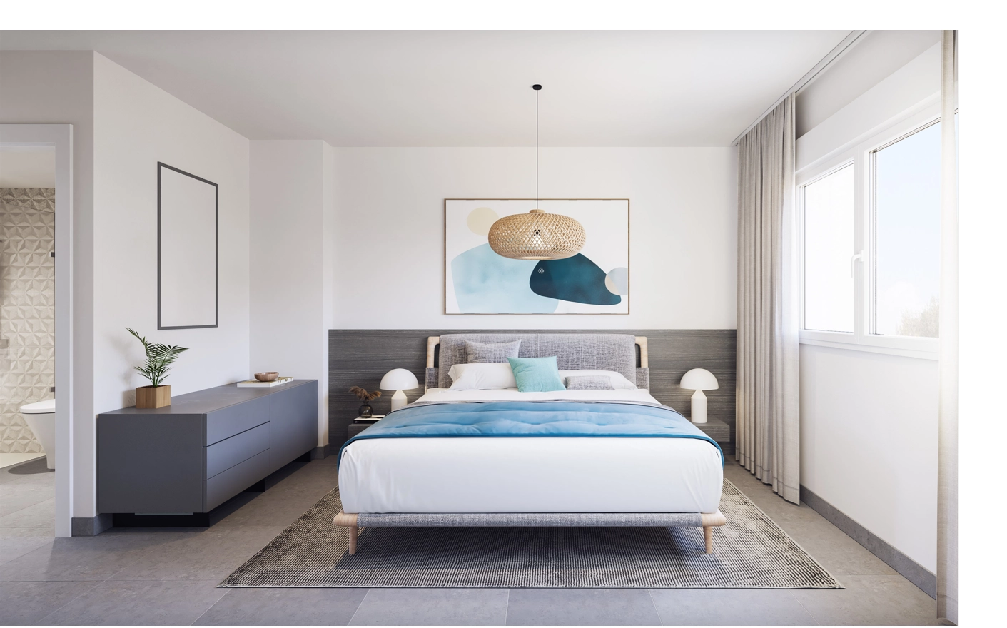 Entspannen Sie sich im ruhigen Hauptschlafzimmer, Ihrem persönlichen und komfortablen Rückzugsort.