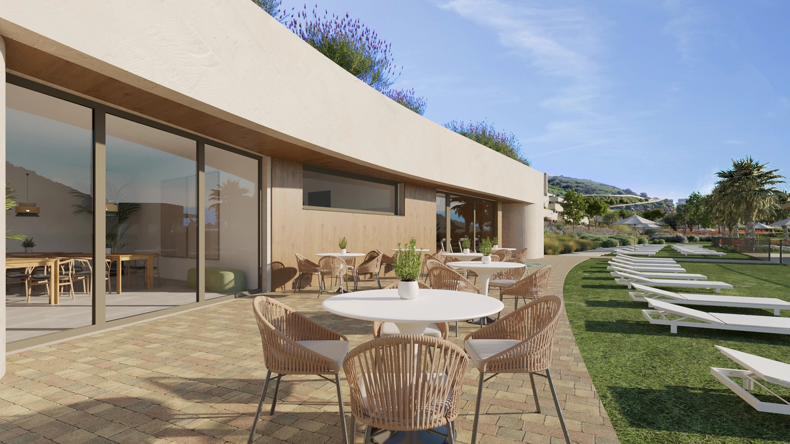 Entspannen Sie auf der Terrasse des Social Clubs der Bewohner.