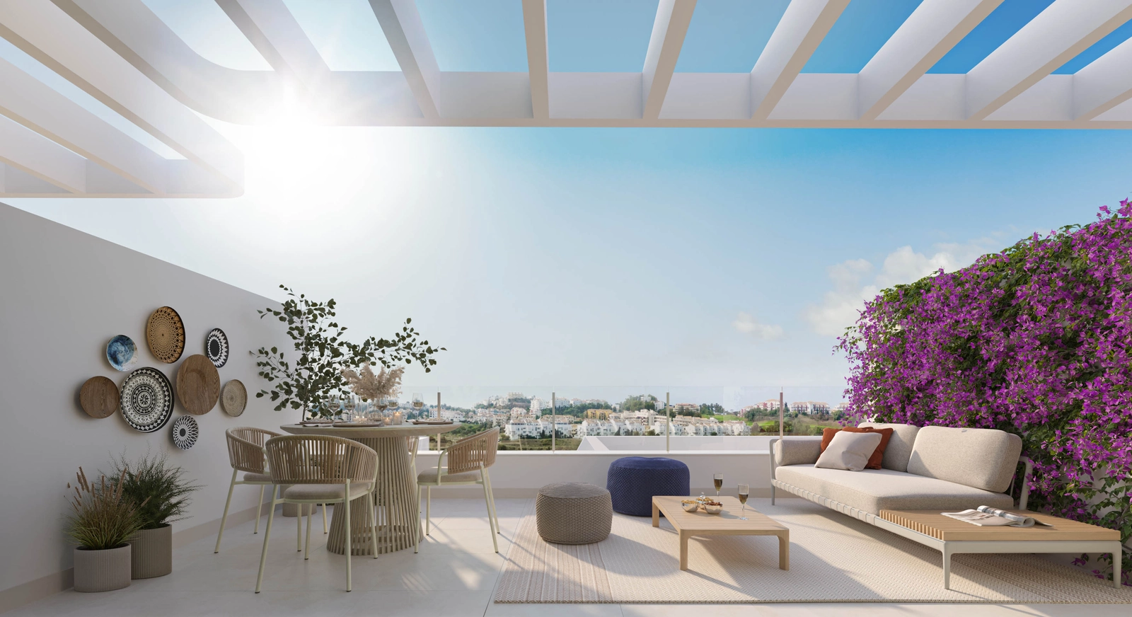 Das weitläufige Solarium auf dem Dach bietet einen privaten Bereich zum Sonnenbaden und Genießen des Panoramablicks.