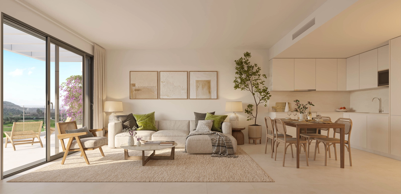 Ein moderner und einladender Wohnraum, konzipiert für Komfort und erfüllt mit natürlichem Licht.