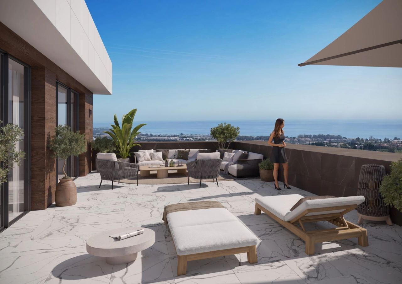 Großzügige Terrassen bieten ununterbrochenen Blick auf das Mittelmeer.