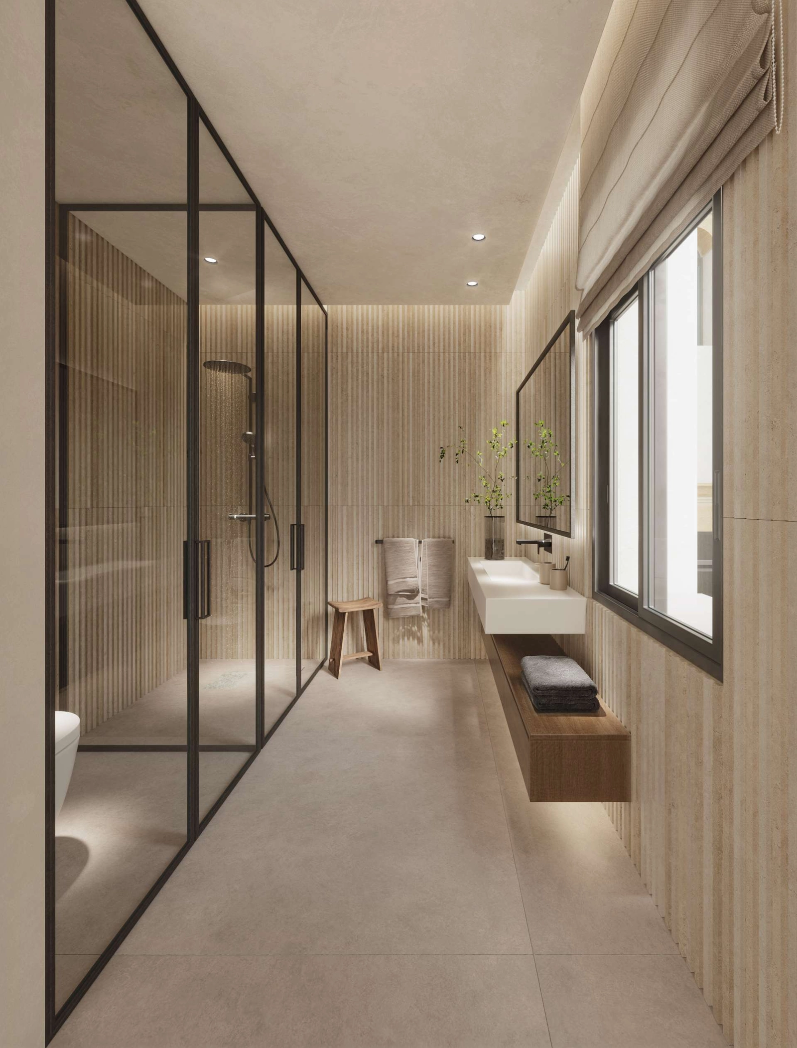 Moderne Badezimmer sind mit Premium-Armaturen und -Ausstattungen für ein Spa-ähnliches Erlebnis zu Hause ausgestattet.