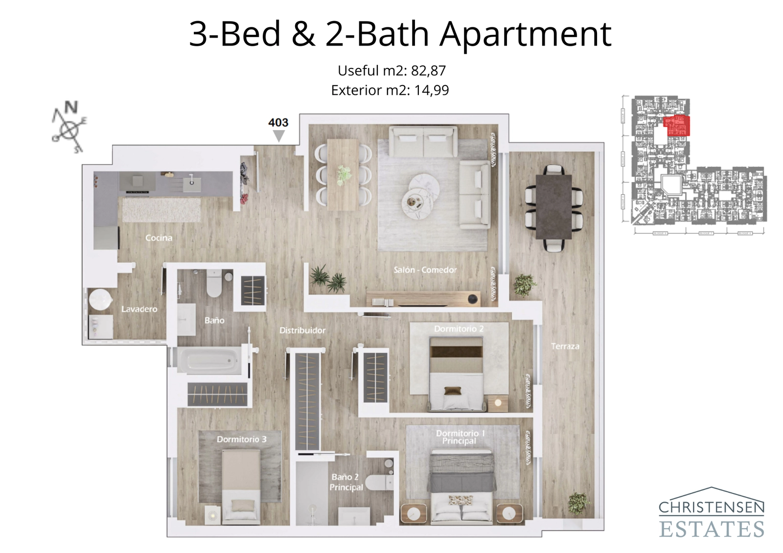 Dieser Grundriss mit drei Schlafzimmern bietet eine perfekte Balance aus Gemeinschafts- und Privatbereichen, mit einer großen Master-Suite.