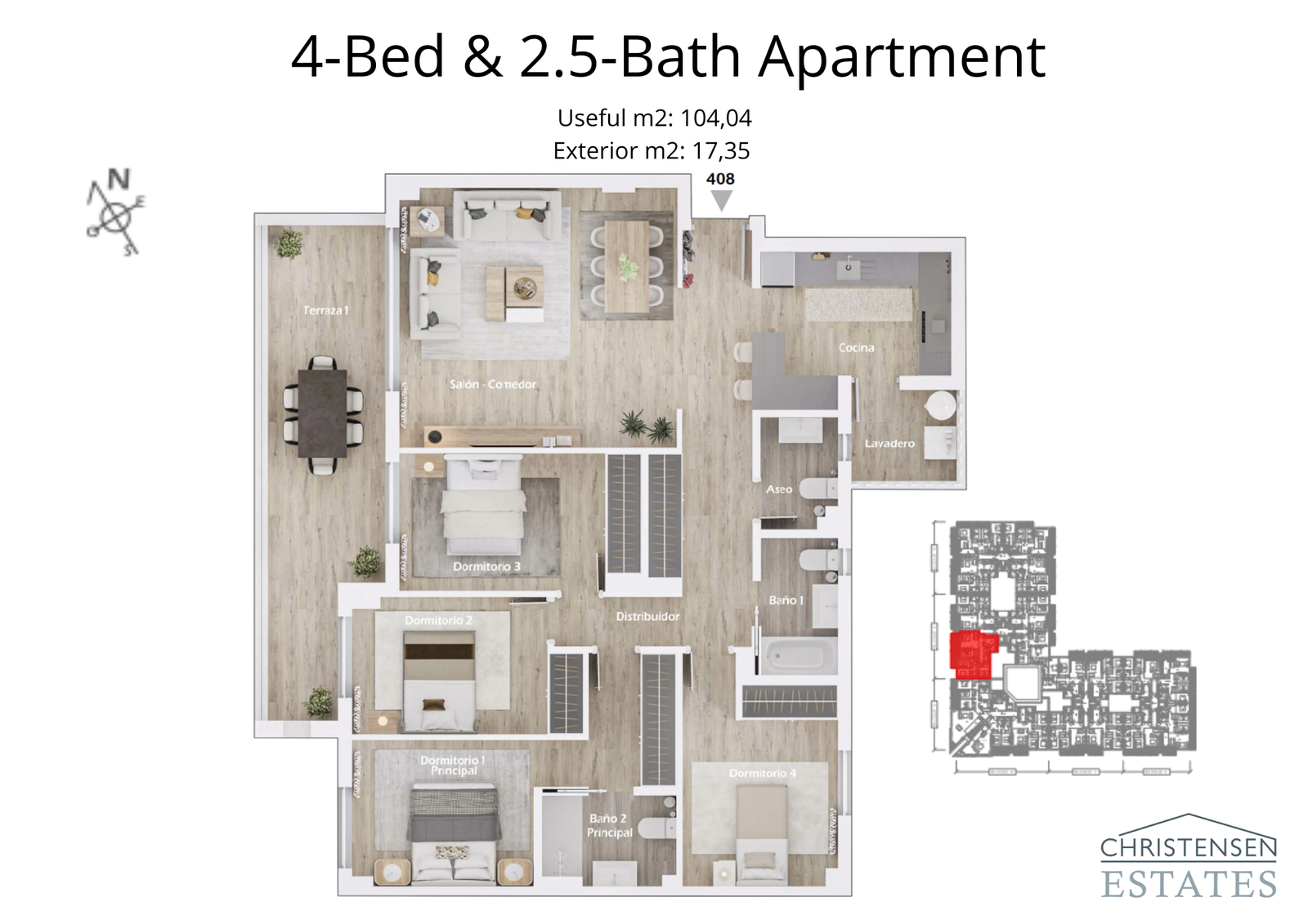 Diese geräumige Residenz mit vier Schlafzimmern verfügt über einen praktischen Grundriss mit einem zusätzlichen Gäste-WC, was Komfort und Bequemlichkeit erhöht.
