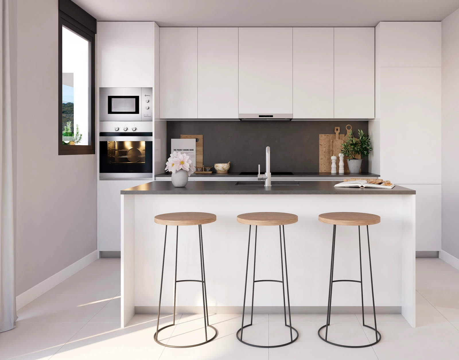 Moderne, offene Küchen sind voll ausgestattet mit hochwertigen, energieeffizienten Geräten.