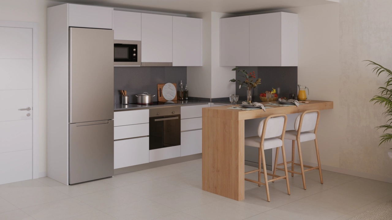 Moderne Küchen sind komplett mit hochwertigen Geräten und stilvollen Oberflächen ausgestattet.