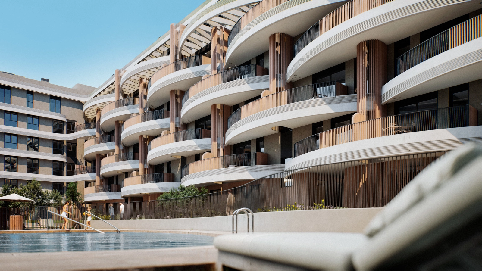 Der ruhige Gemeinschaftspool, ein idealer Ort zum Entspannen und um sonnige Tage zu genießen.