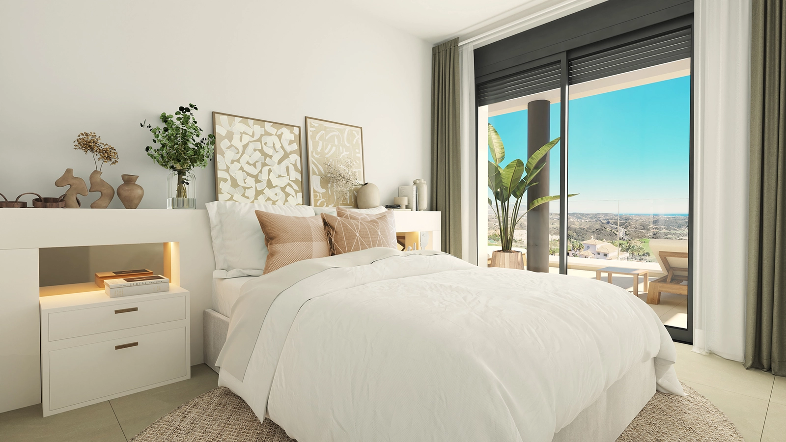 Gäste-Schlafzimmer sind hell und einladend, mit direktem Zugang nach draußen.