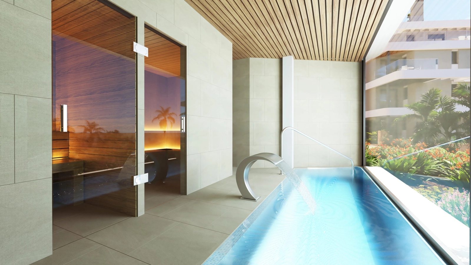 Entspannen und erholen Sie sich im exklusiven Bewohner-Spa mit Sauna.