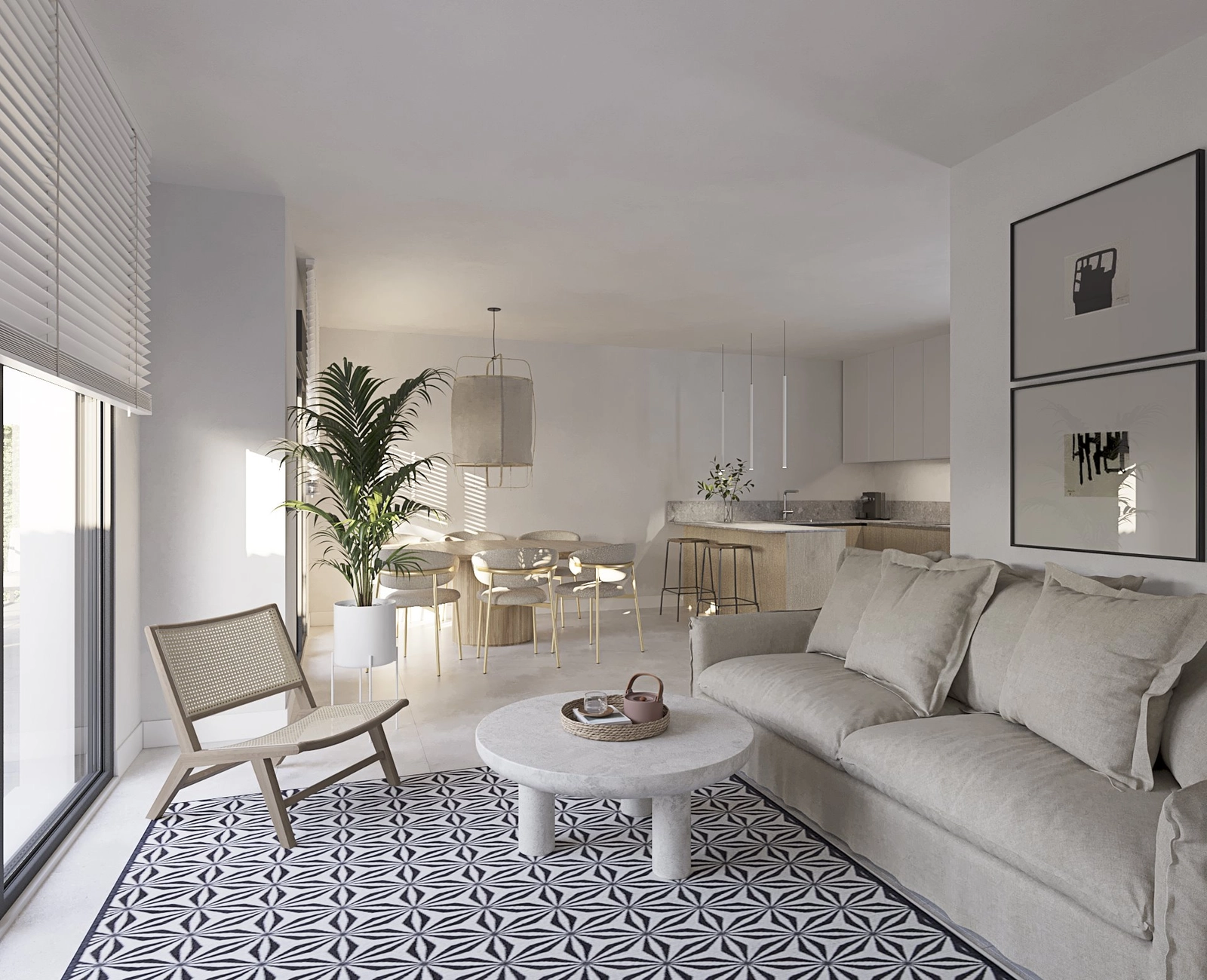 Der offene Wohn- und Essbereich geht nahtlos ineinander über und schafft einen perfekten Raum für Unterhaltung.