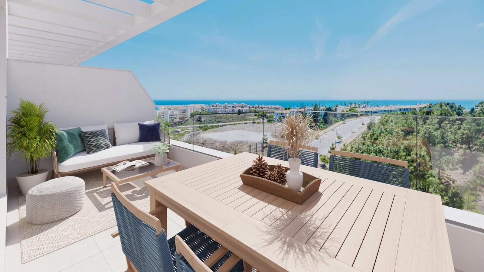 Geräumige Terrassen, ideal für Mahlzeiten im Freien und zum Entspannen in der Sonne der Costa del Sol.