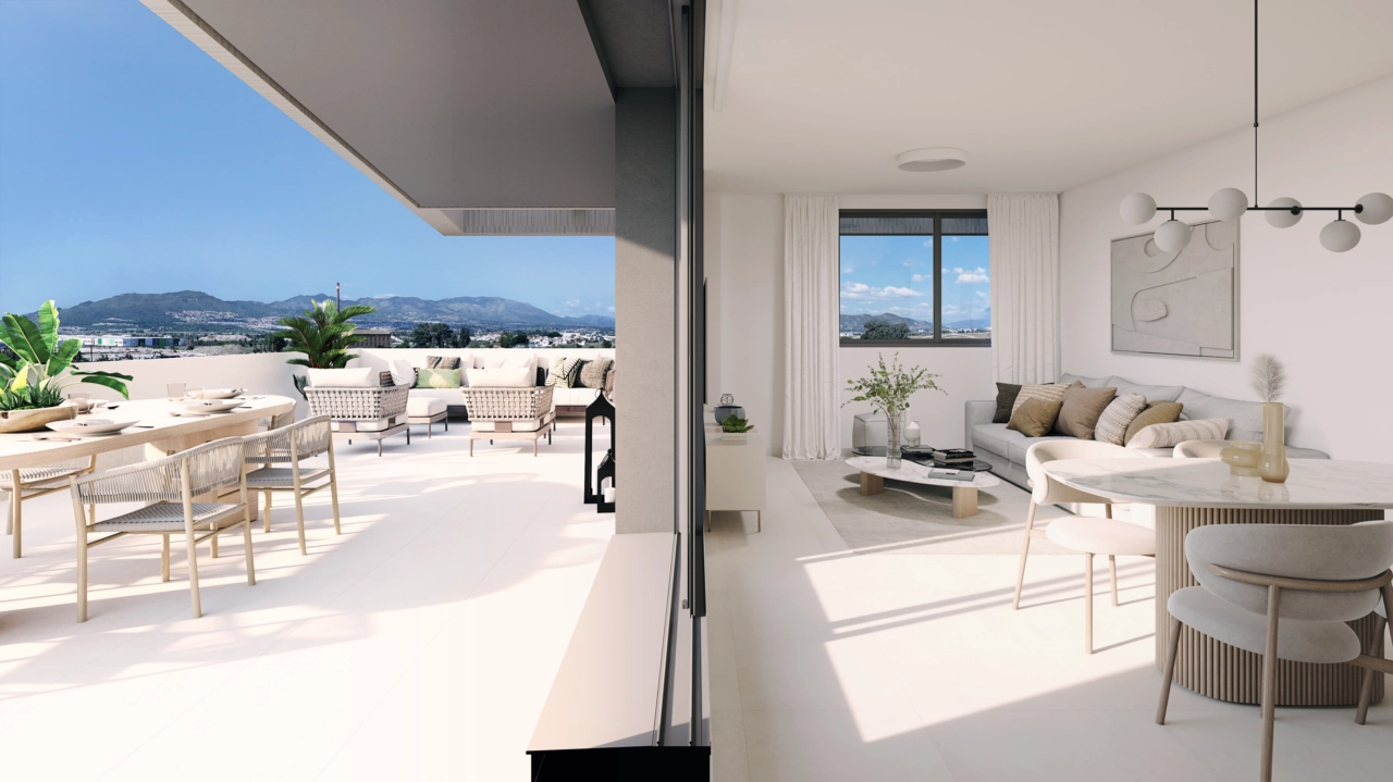Helle und geräumige Wohnbereiche, die nahtlos mit den Außenterrassen verbunden sind und einen perfekten Übergang zwischen Innen- und Außenbereich schaffen.