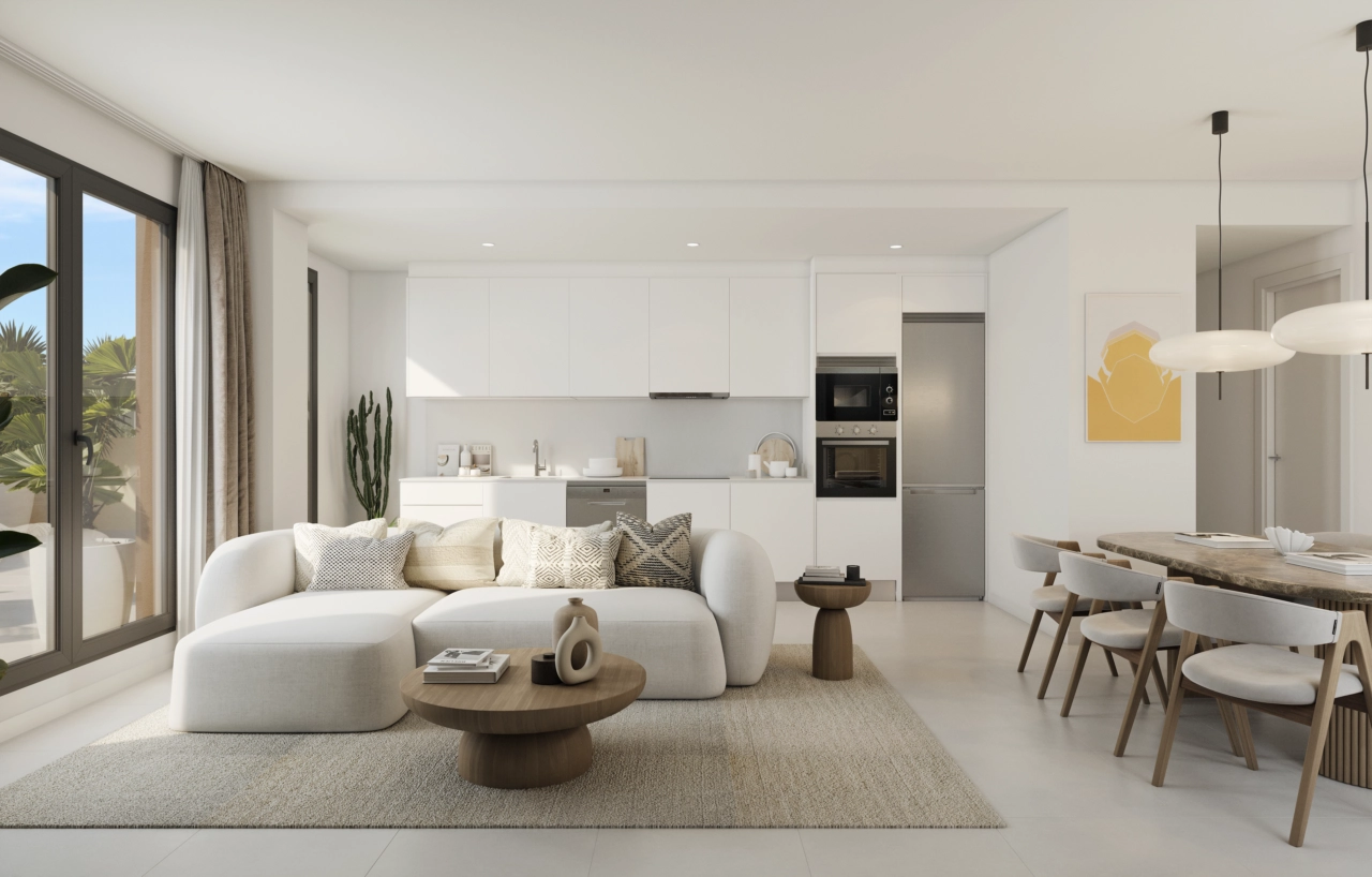 Moderne, offene Küchen sind komplett ausgestattet und als Herzstück Ihres neuen Zuhauses in Málaga konzipiert.