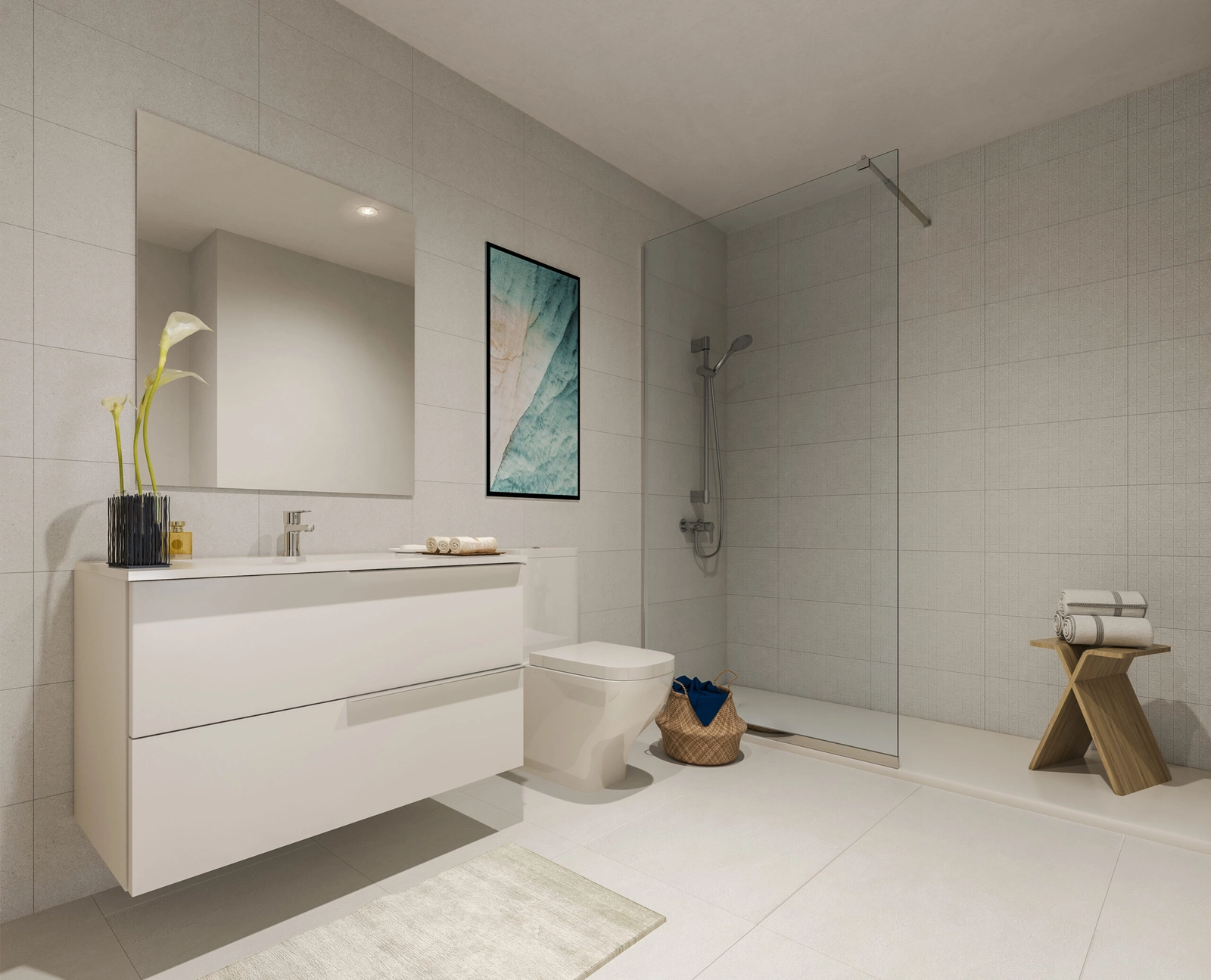 Moderne Badezimmer mit klaren Linien und hochwertigen Materialien für ein Spa-ähnliches Erlebnis.