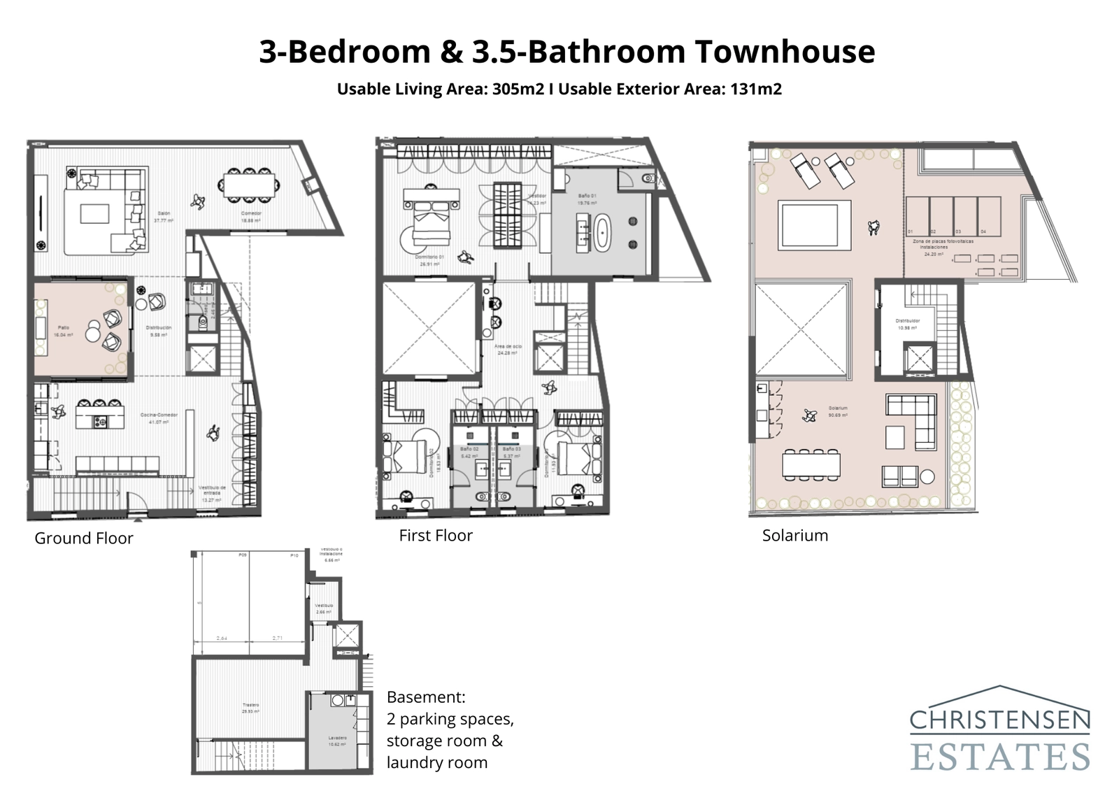 Dieser Reihenhausgrundriss mit 3 Schlafzimmern bietet großzügiges Wohnen auf vier Etagen, einschließlich eines großen Kellers und einer beeindruckenden Dachterrasse.