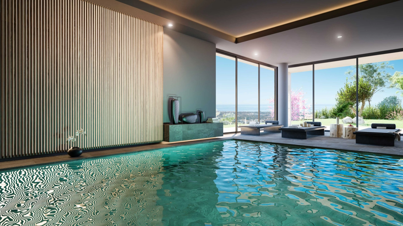 Der Spa-Innenpool, ein ruhiger Ort für Bewohner, um sich das ganze Jahr über zu entspannen und zu erholen.