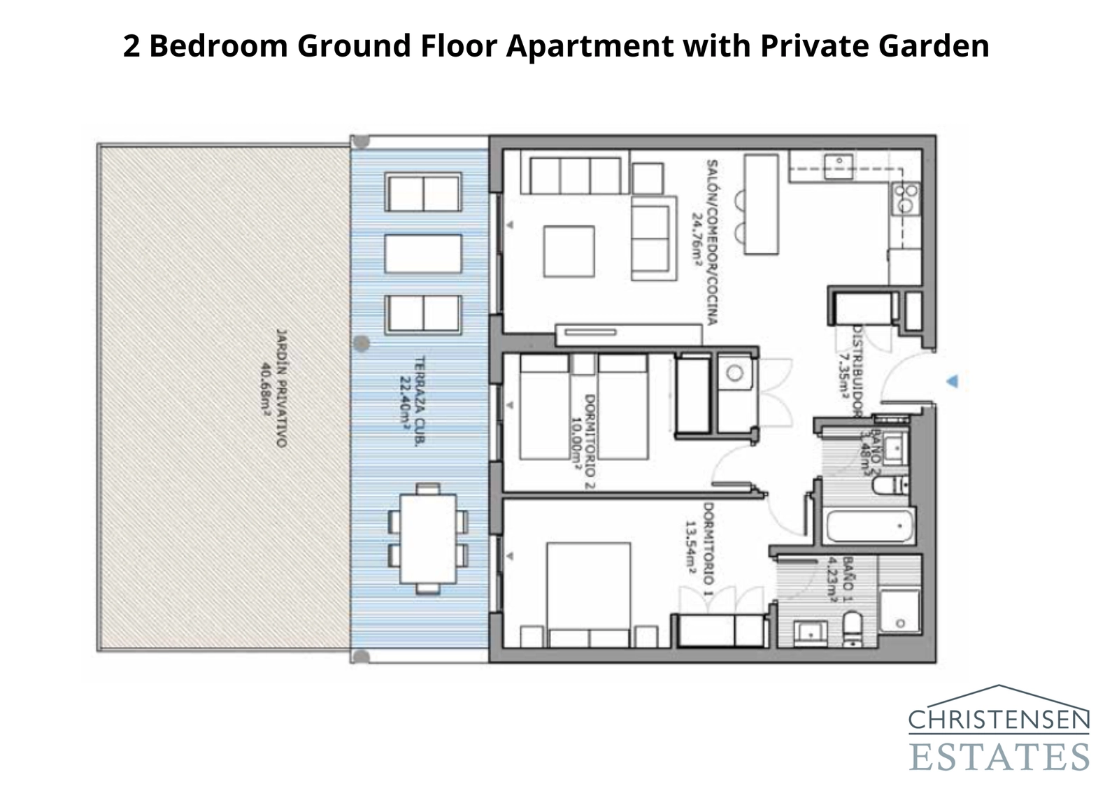 Dieser Grundriss mit zwei Schlafzimmern bietet einen großzügigen privaten Garten, der den Wohnraum nach draußen erweitert und einen echten Lebensstil an der Costa del Sol ermöglicht.
