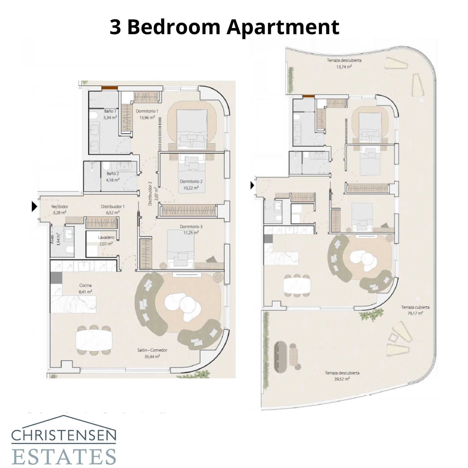 Eine geräumige 3-Zimmer-Wohnung, die reichlich Wohnraum für Familien und eine fließende Verbindung zwischen Innen- und Außenbereichen bietet.