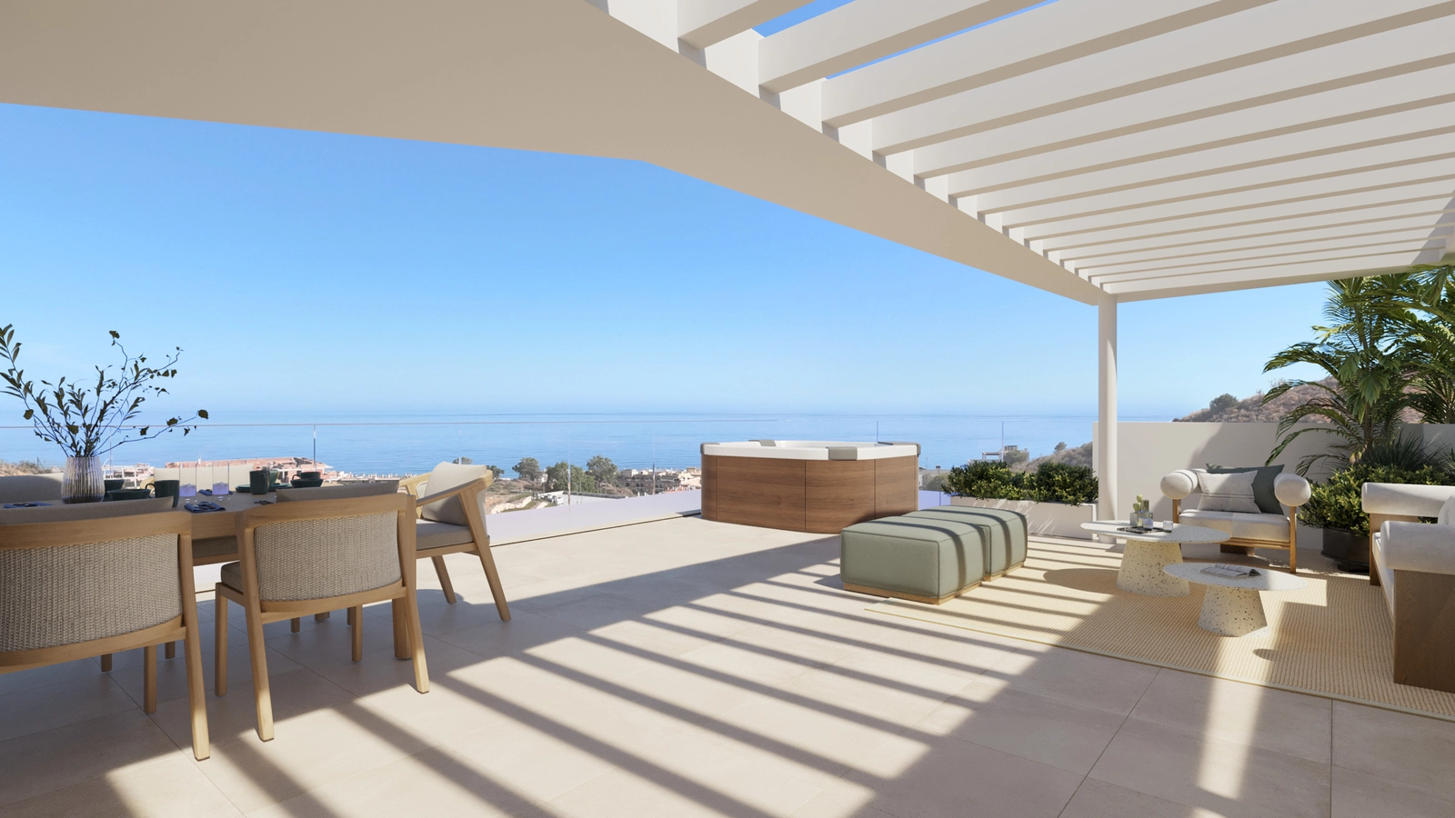 Das Penthouse-Solarium bietet einen perfekten Ort zum Sonnenbaden oder um den Sonnenuntergang über der Costa del Sol zu genießen.