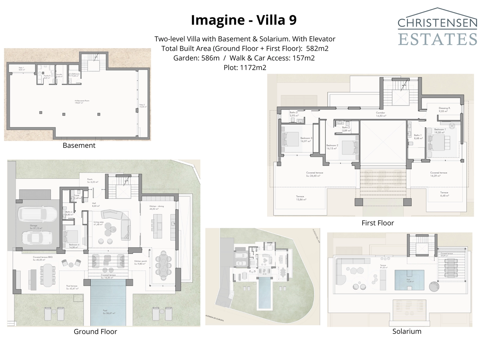 Entdecken Sie den Grundriss dieses Villentyps mit großzügigen Terrassen und einem nahtlosen Übergang zwischen Innen- und Außenbereichen.