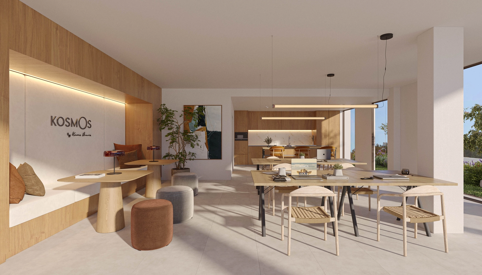 Ein komfortabler und stilvoller Co-Working-Bereich für Arbeit oder Meetings.