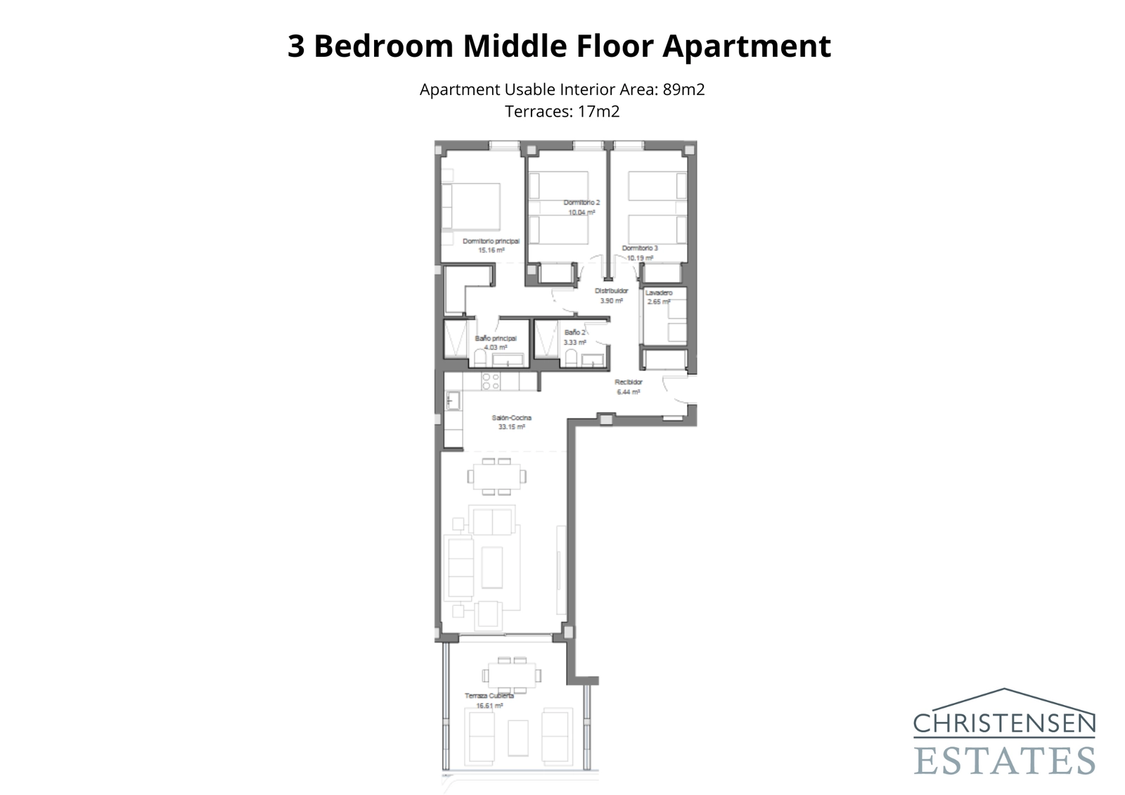 Eine gut durchdachte Dreizimmerwohnung, die viel Platz für Familie und Gäste bietet, komplett mit einer schönen Terrasse.