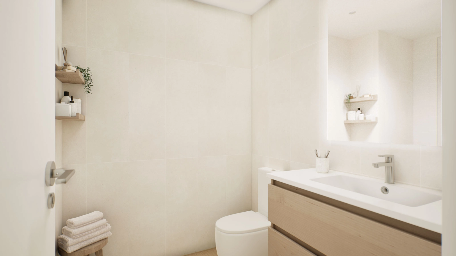 Ein modernes Badezimmer mit hochwertigen Materialien und elegantem Design.