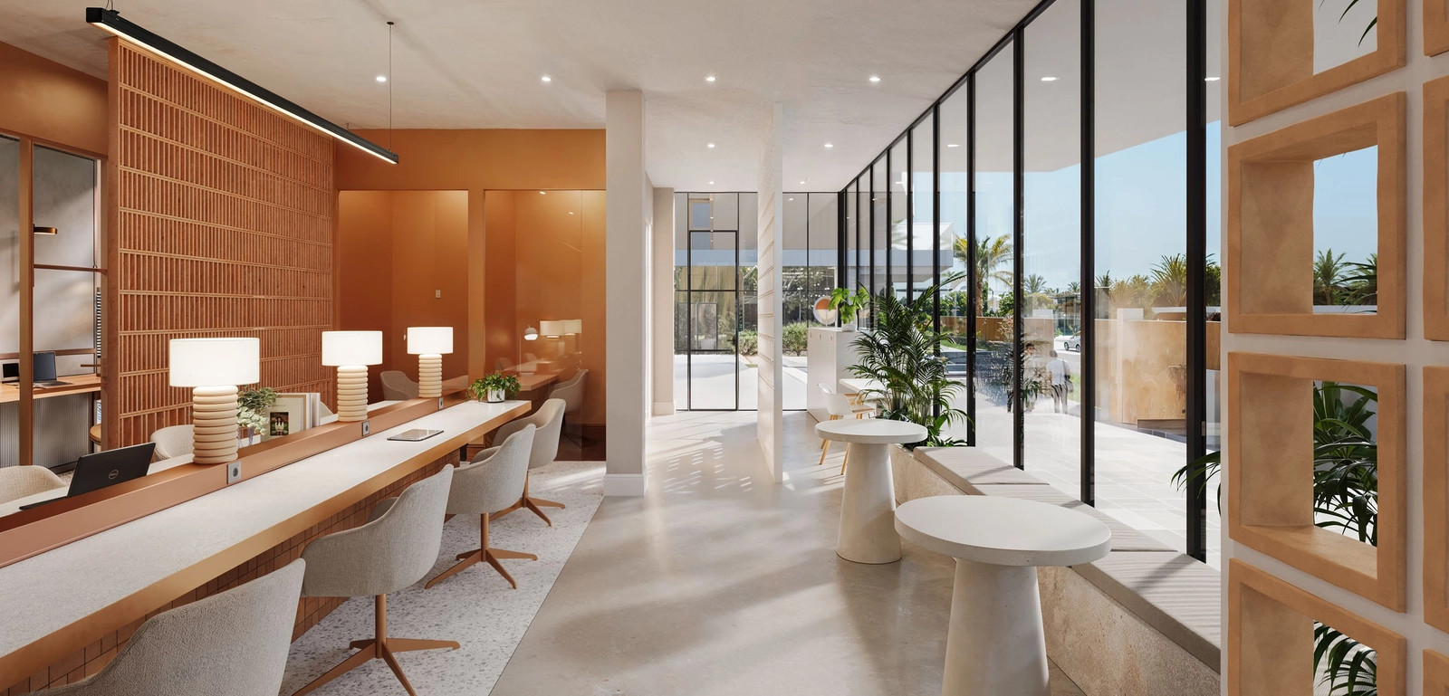 Der moderne Coworking Space bietet eine professionelle und inspirierende Umgebung für Arbeit, Besprechungen oder konzentriertes Arbeiten.