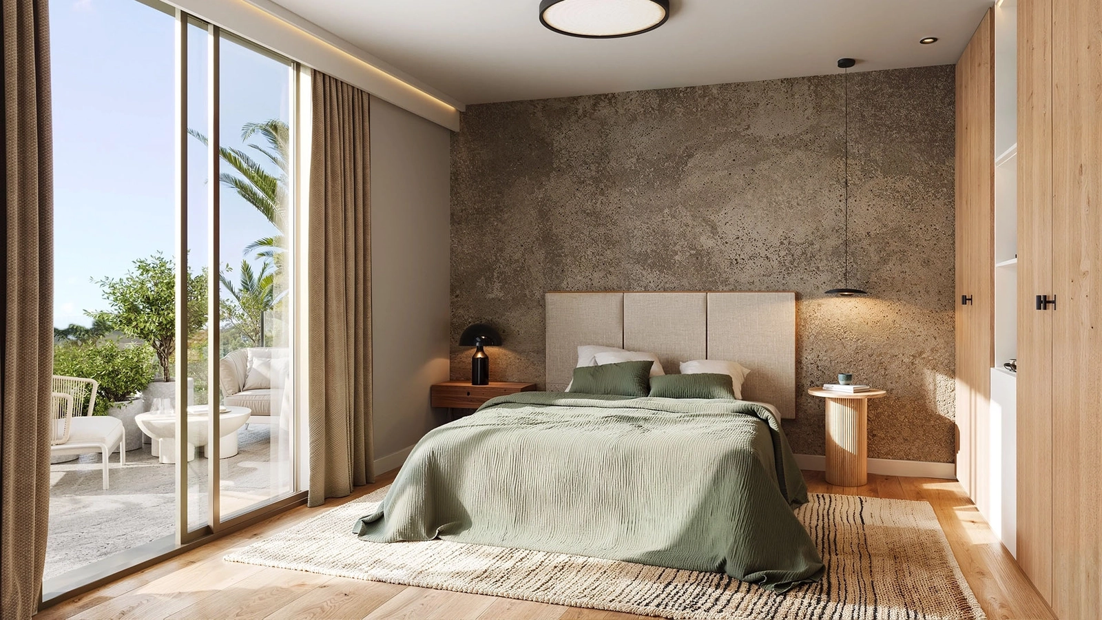 Hauptschlafzimmer bieten einen ruhigen Rückzugsort mit direktem Zugang zu Außenbereichen, um Ihren Morgenkaffee zu genießen.