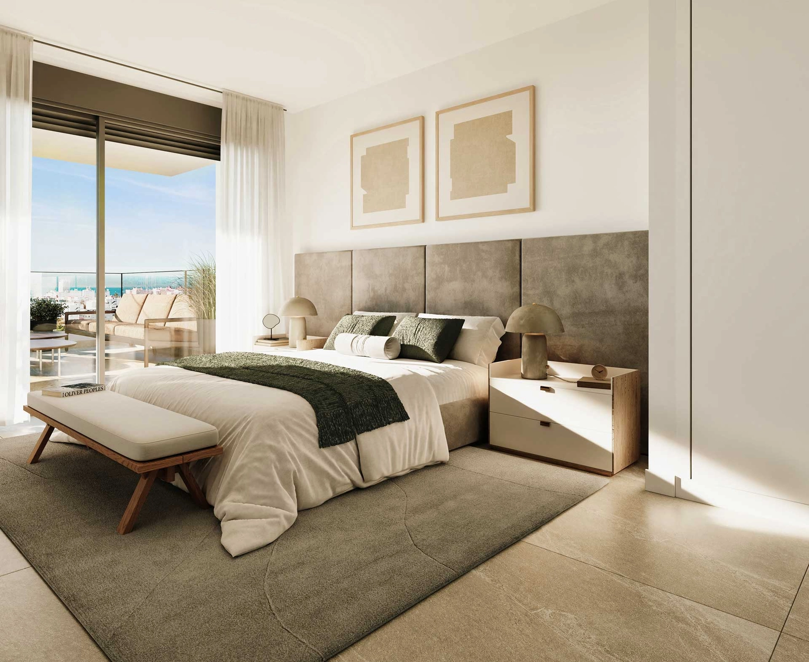 Wachen Sie mit unglaublichen Ausblicken vom Hauptschlafzimmer auf, das direkten Zugang zur Terrasse bietet.