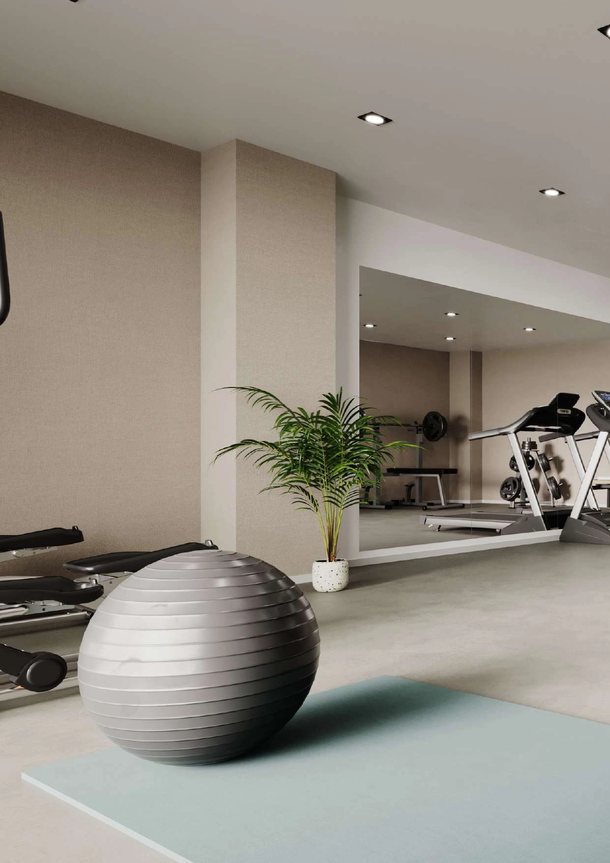 Bleiben Sie aktiv im voll ausgestatteten, modernen Fitnessraum, der exklusiv für Bewohner konzipiert ist.