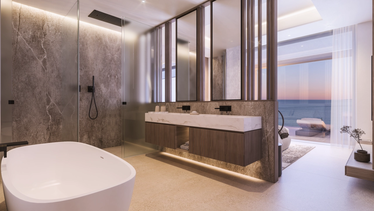 Elegante Badezimmer zeichnen sich durch hochwertige Materialien, moderne Armaturen und ein durchdachtes Design für ein Spa-ähnliches Erlebnis aus.
