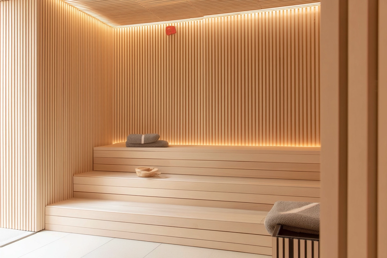 Entspannen und erholen Sie sich in der privaten Sauna, einem Teil der umfangreichen Wellnesseinrichtungen.