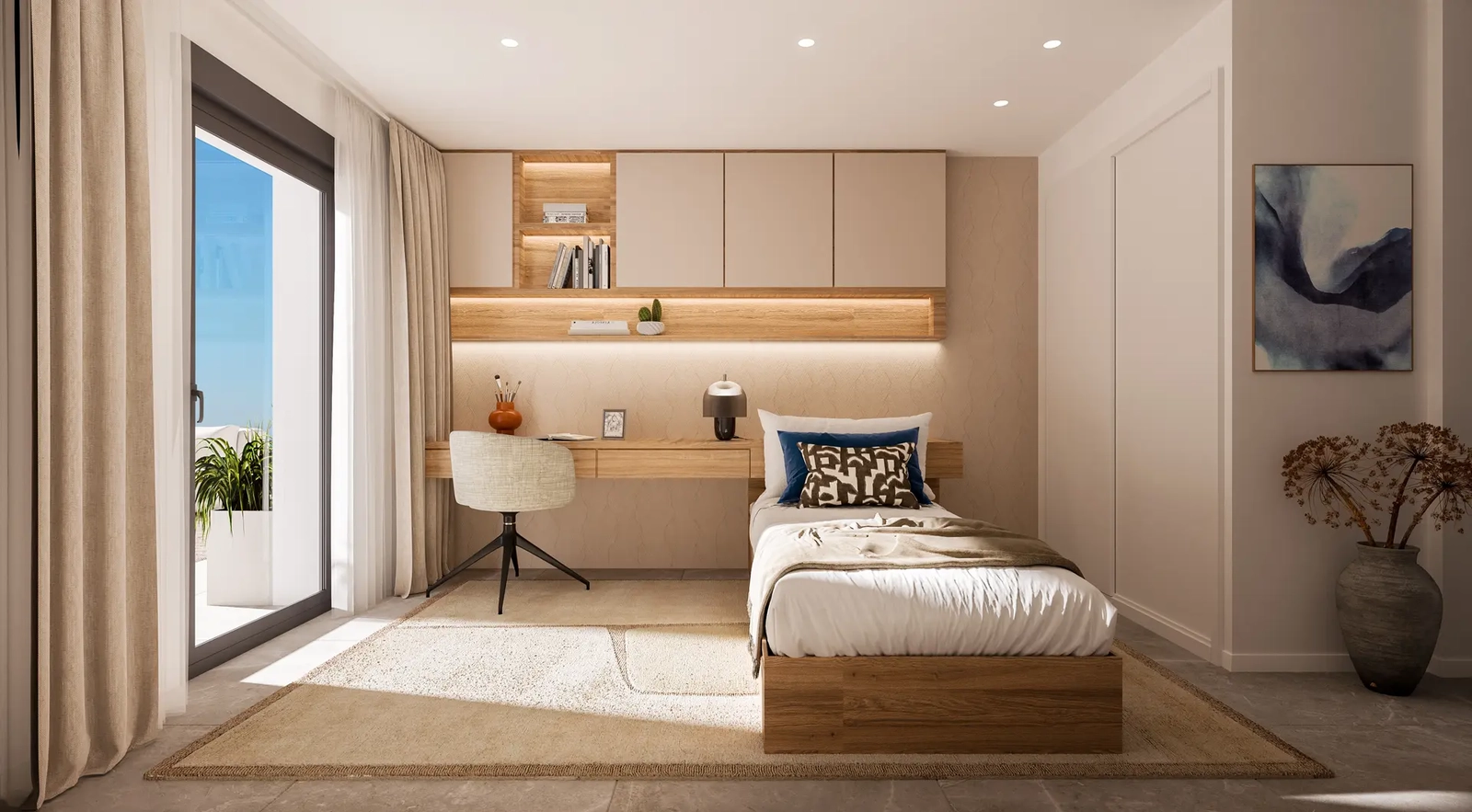Ein gut ausgestattetes zweites Schlafzimmer, konzipiert mit Komfort und Stil, perfekt für Familie oder Gäste.