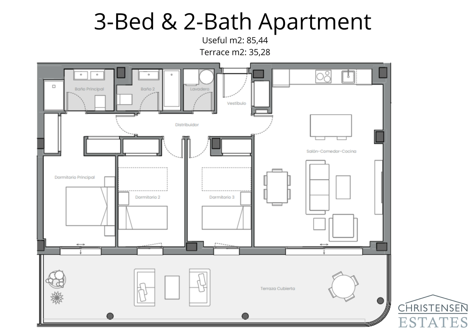 Der geräumige Grundriss mit drei Schlafzimmern bietet flexibles Wohnen, mit viel Platz für Familie und Gäste und einer großen Terrasse, um die Natur zu genießen.