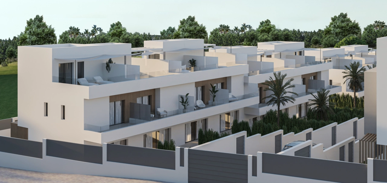 Ein Blick auf die elegante Außenarchitektur und die privaten Terrassen.