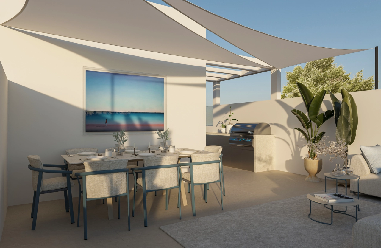 Speisen Sie mit Freunden und Familie auf der großzügigen, sonnendurchfluteten Terrasse.