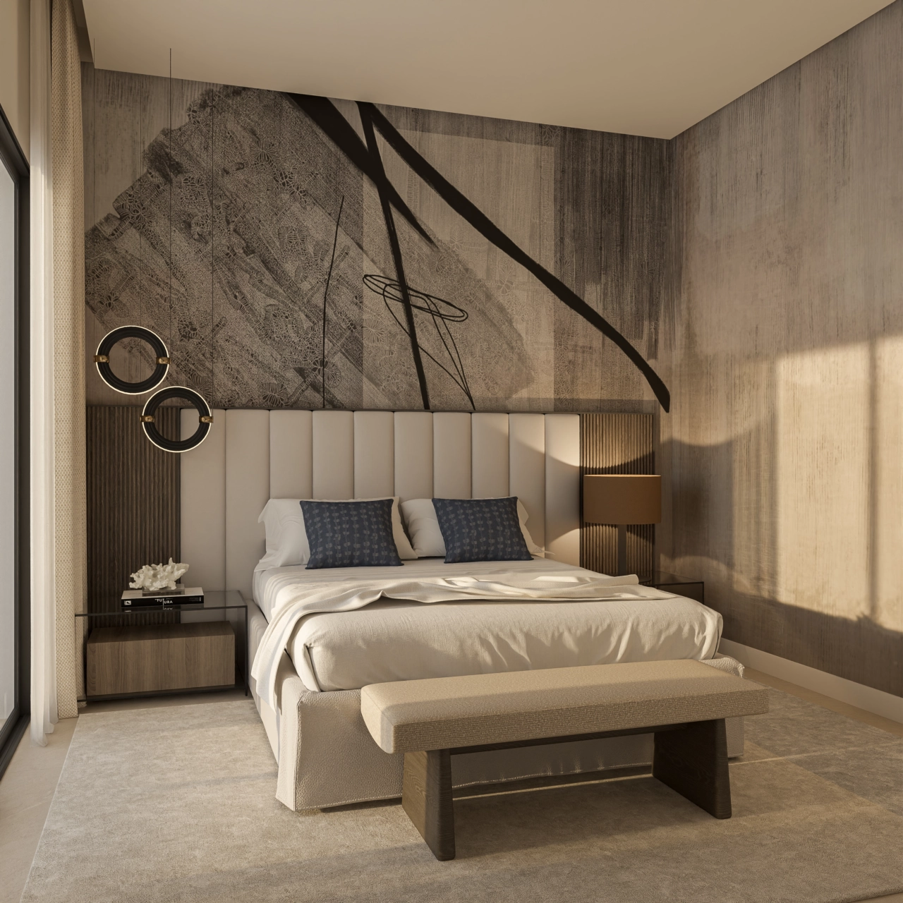 Das ruhige Hauptschlafzimmer, ein friedlicher Rückzugsort mit viel Tageslicht.