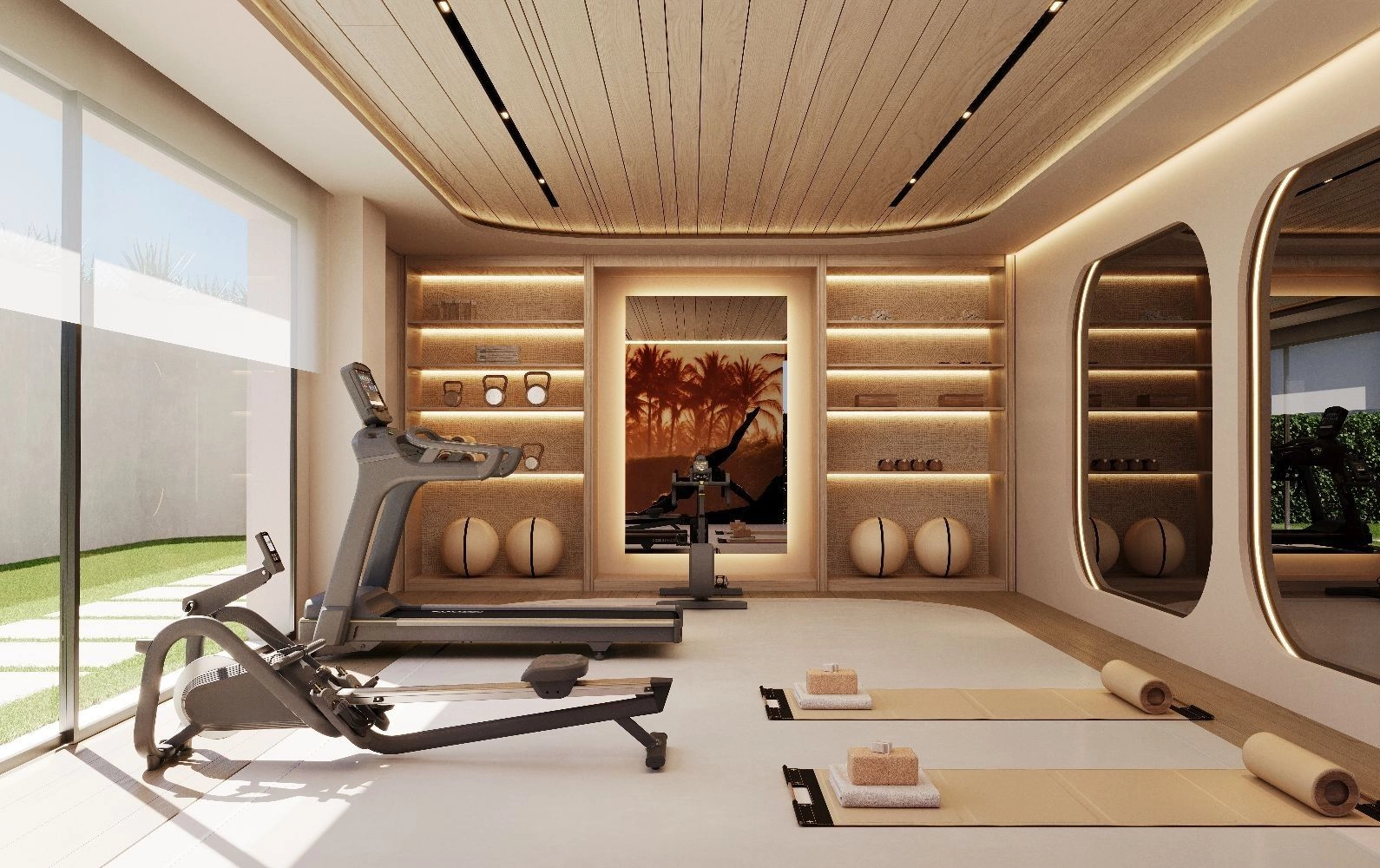 Das hochmoderne, voll ausgestattete Fitnessstudio ermöglicht ein komplettes Training in einem wunderschön gestalteten Raum.