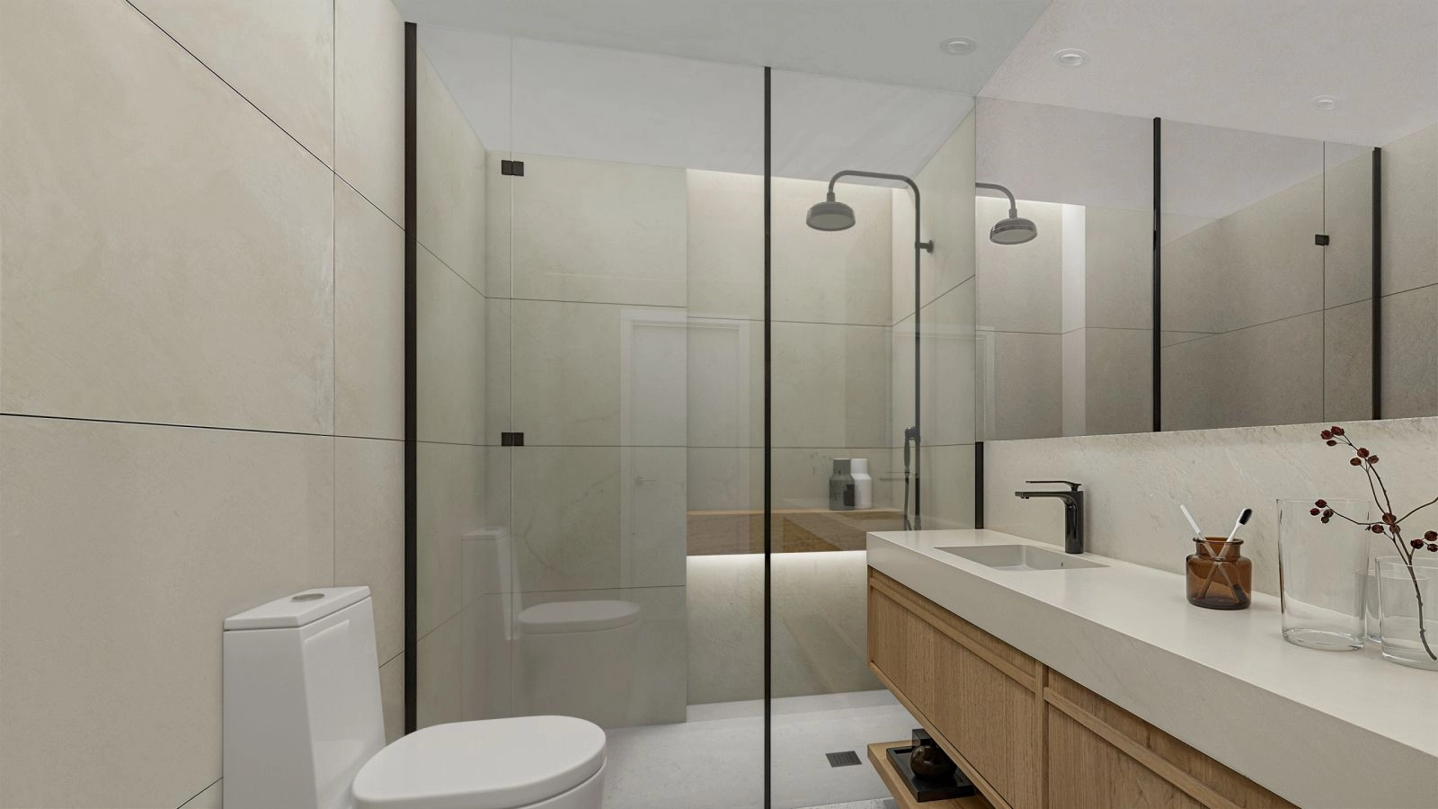 Moderne Badezimmer mit hochwertiger Ausstattung und einem klaren, minimalistischen Design.