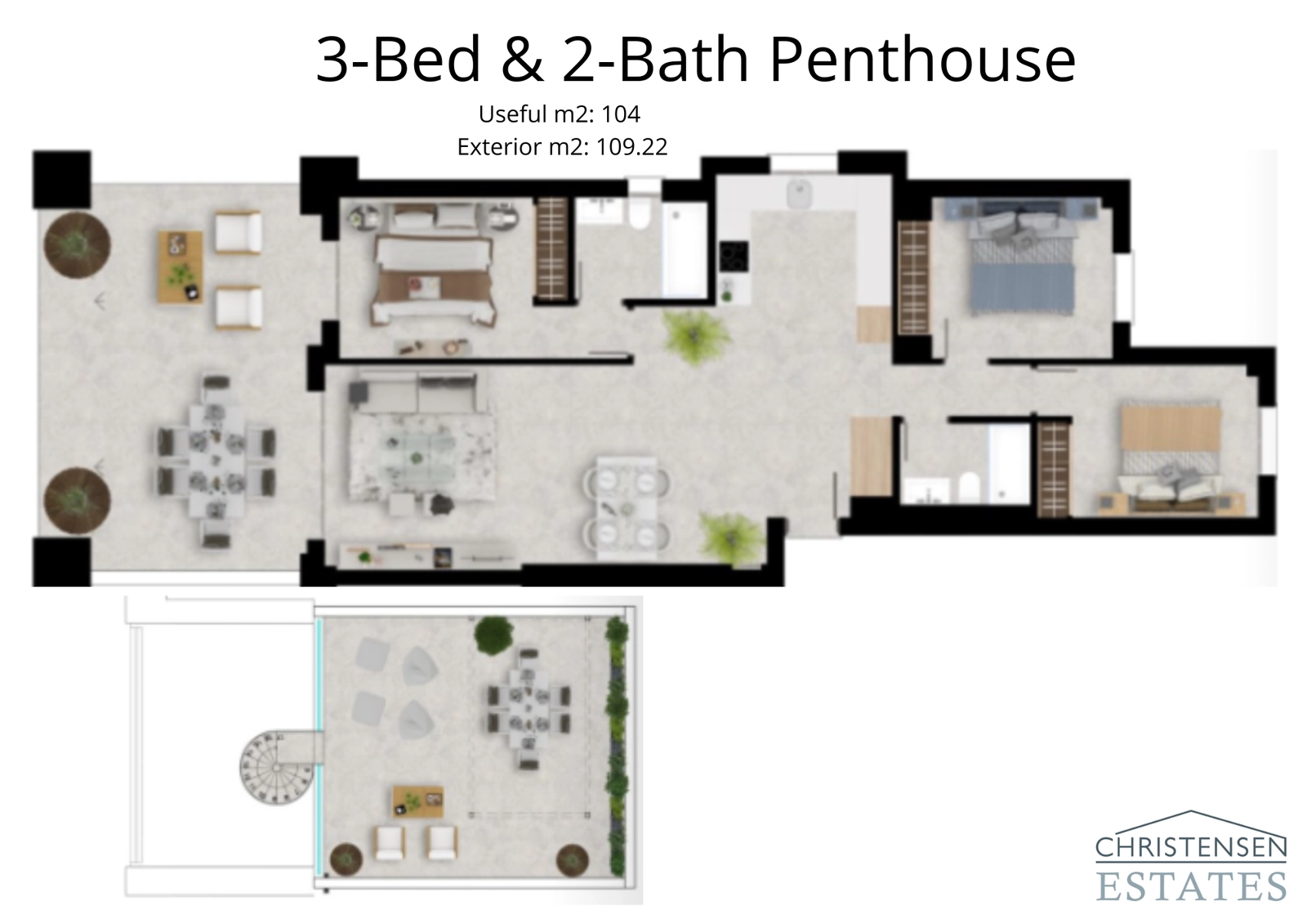 Diese großzügige Dachgeschosswohnung mit drei Schlafzimmern verfügt über ein großes Solarium, das höchste Privatsphäre und eine atemberaubende Aussicht auf die Costa del Sol bietet.