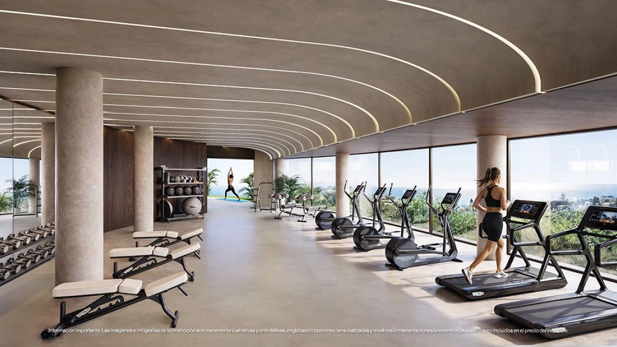 Das hochmoderne Fitnessstudio ist voll ausgestattet und verfügt über große Fenster mit inspirierendem Ausblick, um Ihr Training zu verbessern.