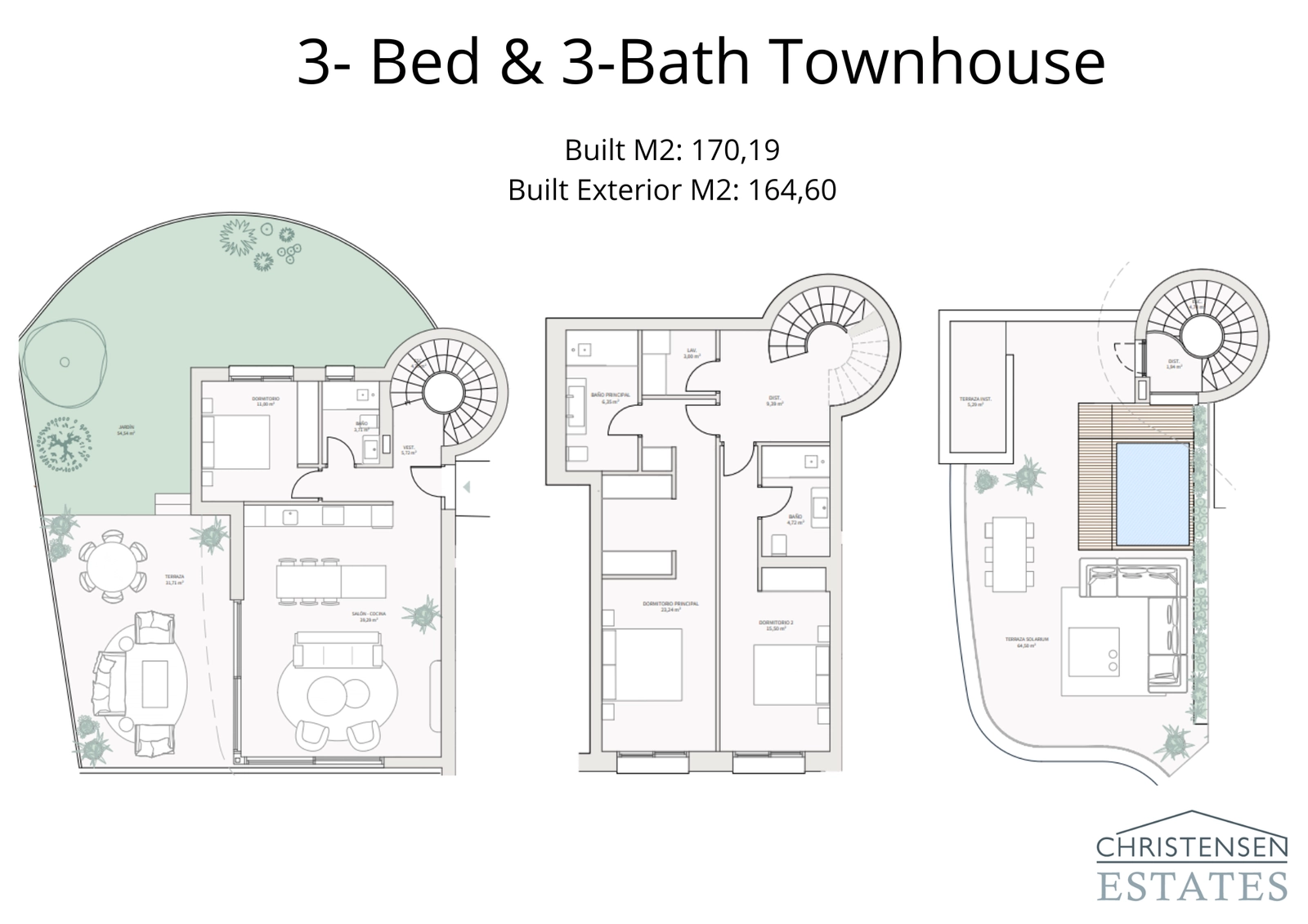 Eine einzigartige Residenz mit drei Schlafzimmern, verteilt auf drei Ebenen, mit einer Dachterrasse und einem Pool für ultimative Privatsphäre und Aussicht.