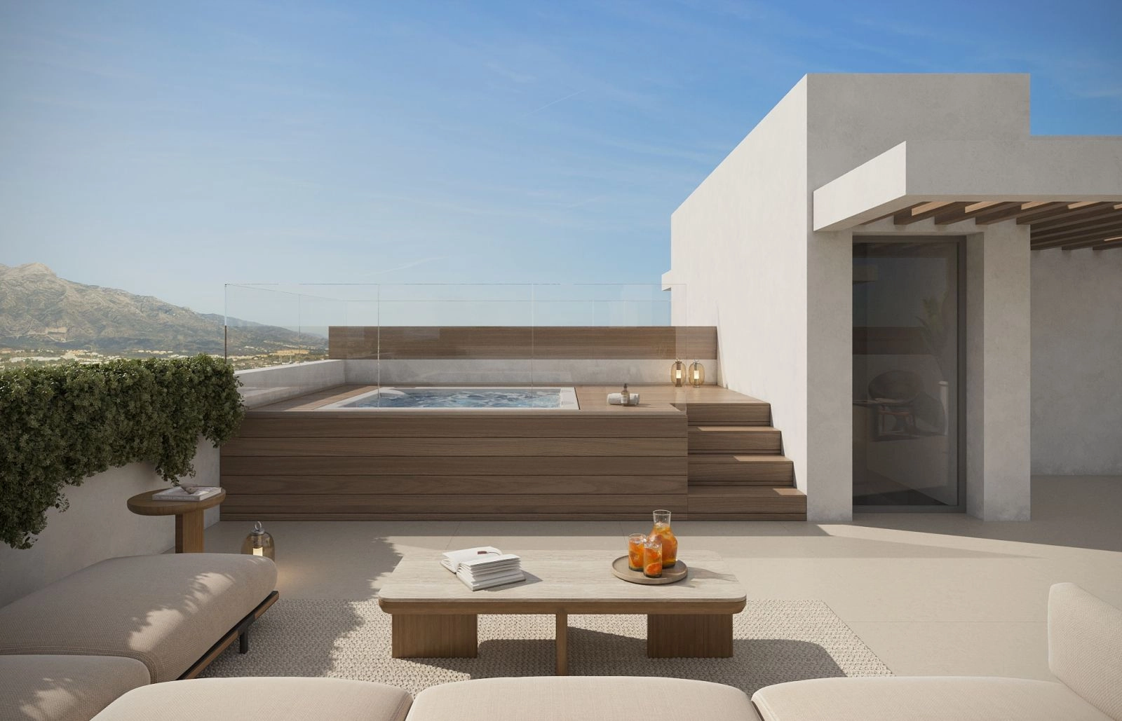 Ihr privates Dachsolarium, ein idealer Ort zum Entspannen im Jacuzzi mit Bergblick.