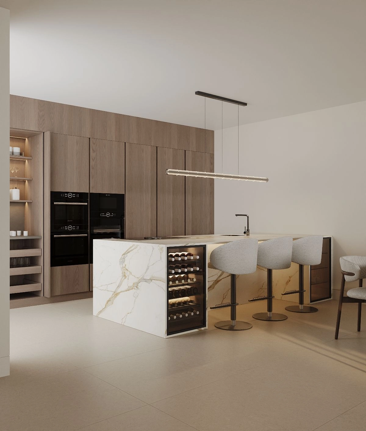 Die Gourmetküche ist mit High-End-Geräten und einer schönen Marmorinsel mit Weinkühlschrank ausgestattet.